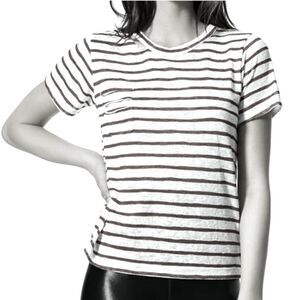 LNA Iles Navy Stripe Distressed Crewneck Short-sleeve Pullover Top